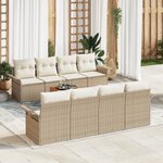 vidaXL Ensemble de Canapé de Jardin 9 Pièces avec Coussins Beige Poly Rotin Acacia