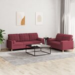 vidaXL Ensemble de canapés 2 Pièces avec coussins rouge bordeaux tissu