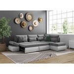 Canapé d'angle réversible convertible SEVARA 4 places - PU blanc et tissu gris clair - Coffre de rangement - 267 x 200 x 90 cm