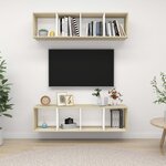 vidaXL Meubles TV muraux 2 Pièces Blanc et chêne sonoma Bois d'ingénierie