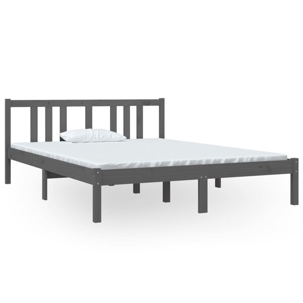 vidaXL Cadre de lit Gris Bois massif 140x190 cm