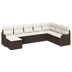 Ensemble de canapé de jardin 8 pièces avec coussins marron poly rotin