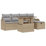 Ensemble de Canapé de Jardin 6 Pièces avec Coussins Beige Poly Rattan
