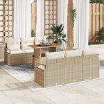 vidaXL Ensemble de Canapé de Jardin 7 Pièces avec Coussins Beige en Rotin