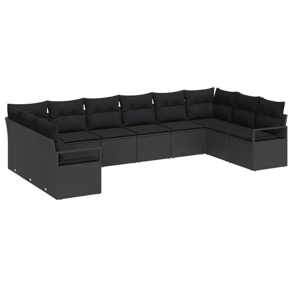 Ensemble de 10 pièces de canapé de jardin avec coussins  Noir  Poly Rattan