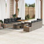 Ensemble de Canapé de Jardin 11 pièces avec Coussins Gris Poly Rattan Acacia
