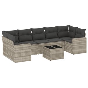 vidaXL Salon de jardin 8 Pièces avec coussins gris clair résine tressée