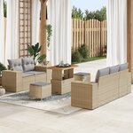 Ensemble de canapés de jardin 8 pièces avec coussins beige poly rattan acacia