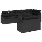 vidaXL Ensemble de canapé de jardin 9 pièces avec coussins Noir Poly Rotin