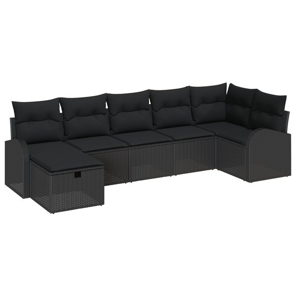 vidaXL Ensemble de Canapés de Jardin 7 Pièces avec Coussins Noir Poly Rattan