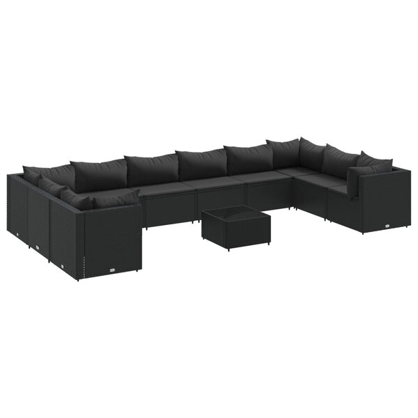 vidaXL Salon de jardin 11 Pièces avec coussins noir résine tressée