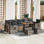 Ensemble de Canapé de Jardin de 10 Pièces avec Coussins en Rattan Poly Gris