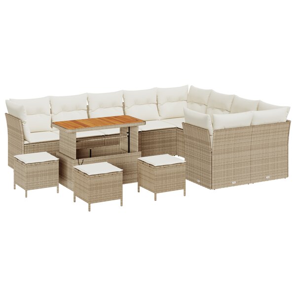 Ensemble de canapé de jardin 13 pièces vidaXL avec coussins Beige Poly Rattan Acacia