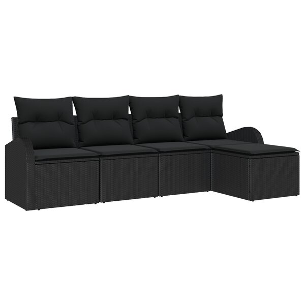 Ensemble de 5 Pièces de Canapés de Jardin avec Coussins Noir en Rattan Poly