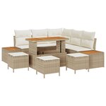 Ensemble de Canapés de Jardin 9 Pièces avec Coussins Beige Rattan Acacia