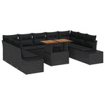 vidaXL Ensemble de salle à manger de jardin de 10 pièces avec coussins en poly rattan noir et acacia