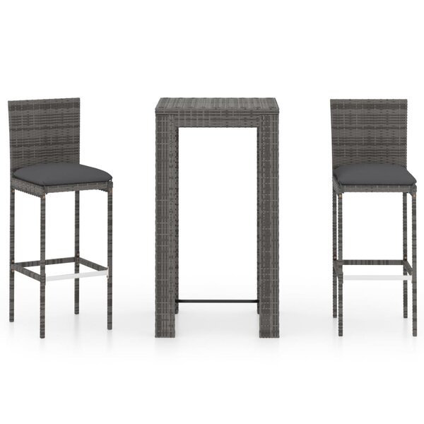 vidaXL Ensemble de bar de jardin 3 Pièces et coussins Résine tressée Gris