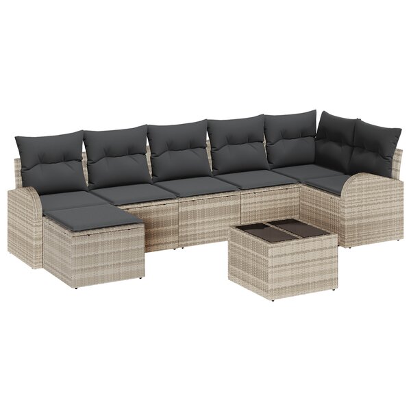 vidaXL Ensemble de Canapé de Jardin 8 Pièces avec Coussins Gris Rattan Poly