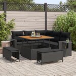 Ensemble de canapé de jardin 8 pièces avec coussins Noir Poly Rattan Acacia