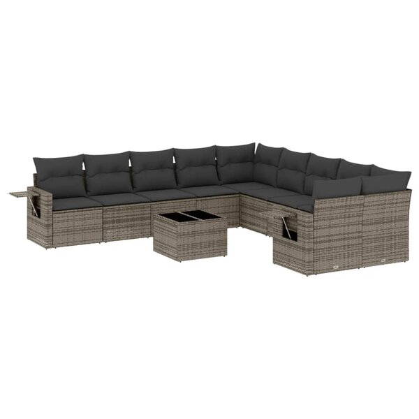 vidaXL Salon de jardin 11 Pièces avec coussins gris résine tressée