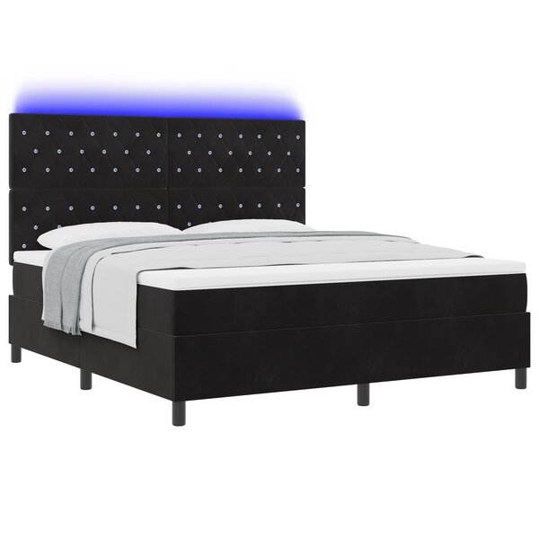 Lit à ressorts vidaXL avec matelas et LED Noir 180x200 cm Velours