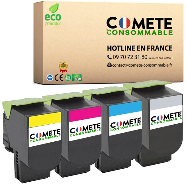 802 - 4 toners compatibles Lexmark 802 pour CX310 CX410 CX510 Noir Cyan Magenta Jaune - Entreprise française