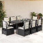 vidaXL Ensemble à manger de jardin 9Pièces coussins noir résine tressée