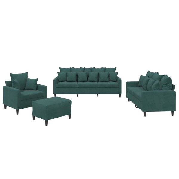 vidaXL Ensemble de canapés 4 Pièces avec coussins Vert foncé Velours