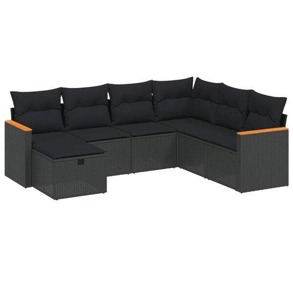 vidaXL Salon de jardin 7 Pièces avec coussins noir résine tressée