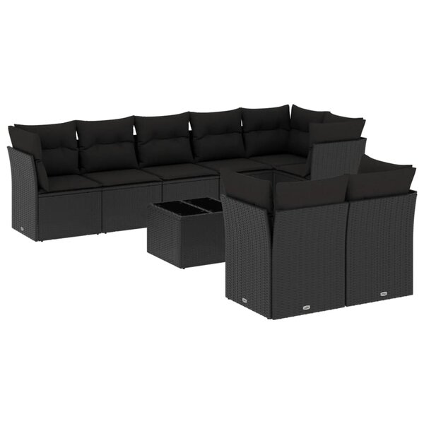 vidaXL Salon de jardin 9 Pièces avec coussins noir résine tressée