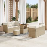 Ensemble de canapé de jardin de 9 pièces avec coussins Beige Rotin synthétique Acacia