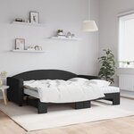 vidaXL Lit de jour avec gigogne et matelas noir 90x190 cm tissu