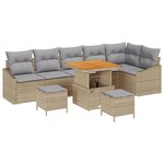 Ensemble de sofa de jardin 9 pièces avec coussins beige en Poly Rattan et acacia