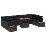 Ensemble de Canapé de Jardin de 11 pièces avec Coussins Noir Rattan Poly