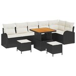 Canapé de Jardin 9 Pièces avec Coussins Noir Poly Rattan Acacia
