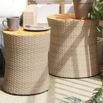 vidaXL Tables d'appoint de jardin 2Pièces dessus en bois beige poly rotin
