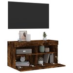 vidaXL Meuble TV mural avec lumières LED chêne fumé 80x30x40 cm