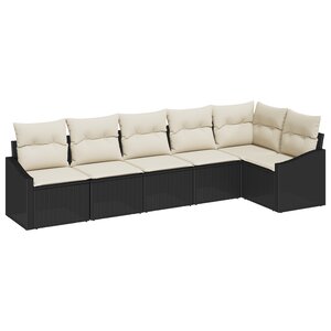vidaXL Ensemble de Canapés de Jardin 6 Pièces avec Coussins Noir Rattan Poly