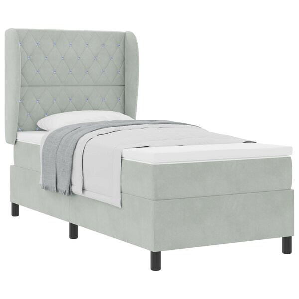 Lit avec sommier de vidaXL et matelas Gris clair 90x190 cm Velours