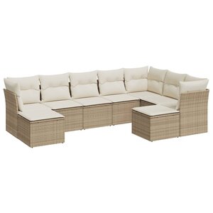 vidaXL Salon de jardin avec coussins 9 Pièces beige résine tressée