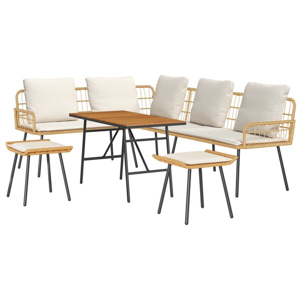 Ensemble de salon de jardin 4 pièces avec coussins en poly rattan naturel