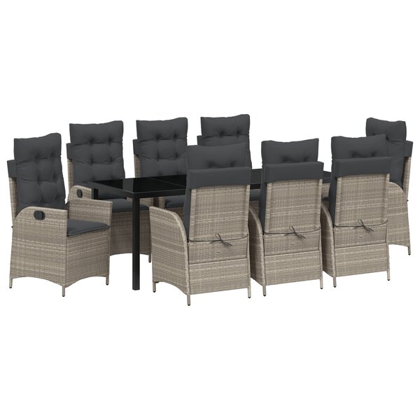 vidaXL Ensemble de jardin 9 pièces avec coussins Gris clair Poly Rattan