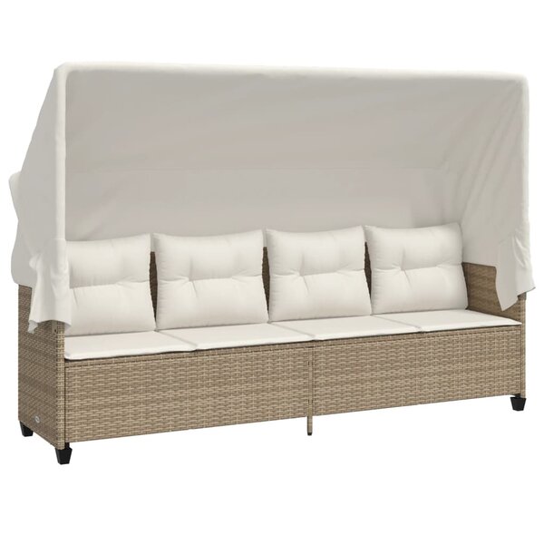 vidaXL Chaise longue avec auvent et coussins beige résine tressée