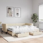 vidaXL Lit de jour avec gigogne et tiroirs crème 90x200 cm tissu