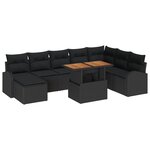 vidaXL Ensemble de Jardin de 9 Pièces avec Coussins Noir Poly Rattan Acacia