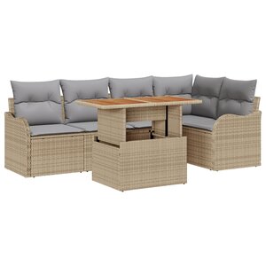 Ensemble de Canapés de Jardin 6 Pièces avec Coussins Beige Rattan Poly