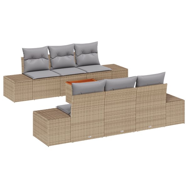 vidaXL Ensemble de Canapé de Jardin 7 Pièces avec Coussins Beige en Rattan Acacia