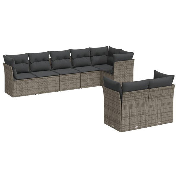 vidaXL Salon de jardin 8 Pièces avec coussins gris résine tressée