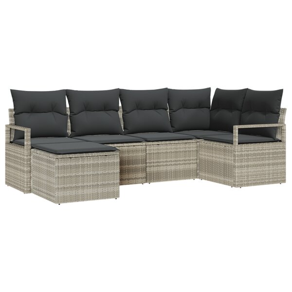 vidaXL Ensemble Canapé de Jardin 6 Pièces avec Coussins Gris Clair en Rattan Poly