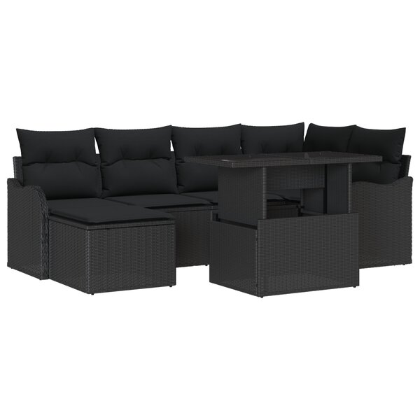 vidaXL Ensemble de Canapé de Jardin 7 Pièces avec Coussins Noir Poly Rattan